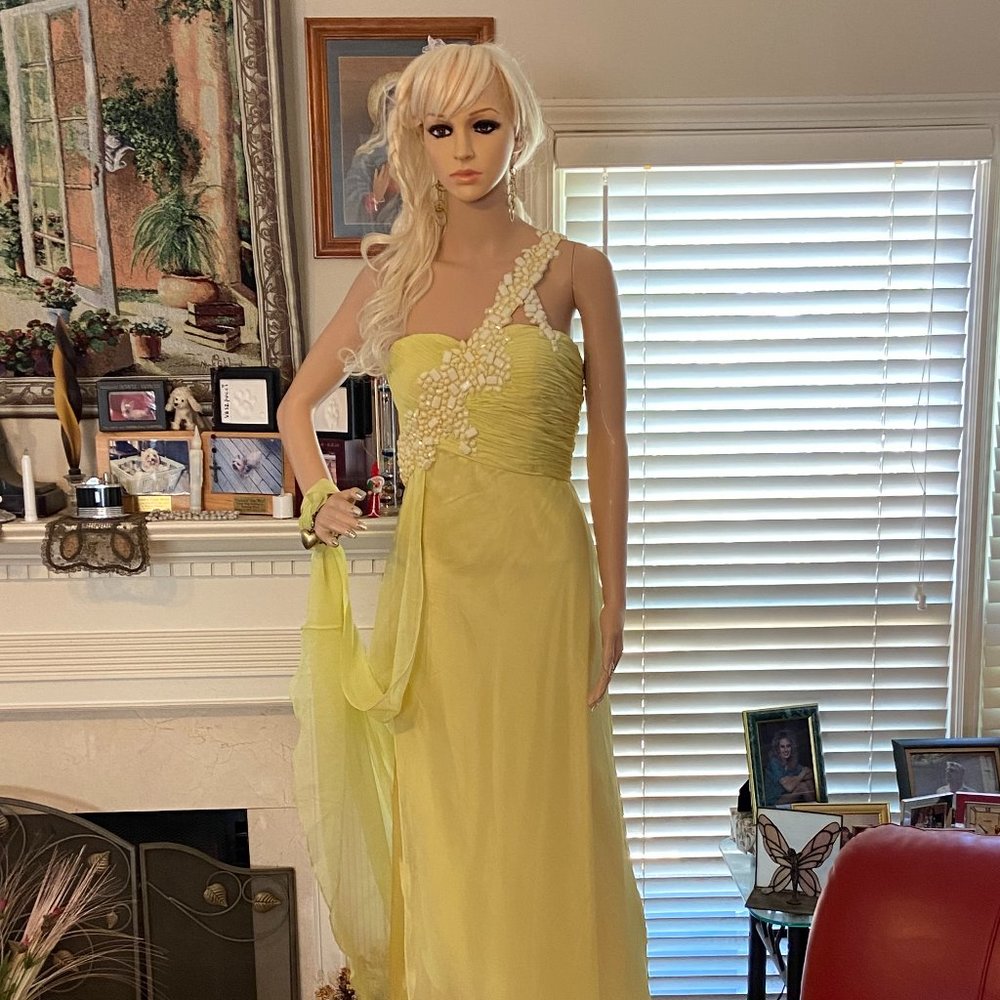 Floor Length Yellow Chiffon Prom/Formal Evening Gown